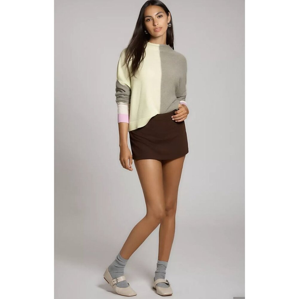 Anthropologie Pilcro The Alani Cashmere Mock-Neck Sweater Size Large Colorblock - Picture 2 of 5